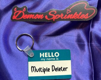 Leather and Lark Inspired Hello My Name Is: Multiple Deleter - Double sided MDF Keychain- Butcher and Blackbird - Ruinous Trilogy