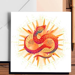 Carte de voeux pour le nouvel an chinois, Année du serpent, carte de voeux carrée premium
