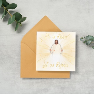 Carte de Pâques | Carte religieuse de Pâques | Chrétienne | Il est ressuscité | Finition haut de gamme | Option d'envoi direct