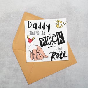 Carte mignonne de fête des pères |  Design rock'n'roll | carte pour papa | Finition haut de gamme | Option d'envoi direct