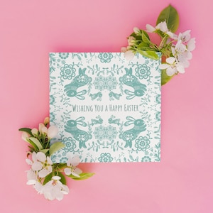 Carte de voeux de Pâques | Joyeuses Pâques | Motif floral d'art populaire | Finition haut de gamme | Option d'envoi direct