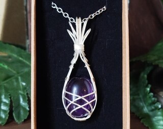 N 52-Agathe Creation Ciondolo Ametista In Argento 925 Con Catenina - Gioiello Artigianale, Confezione Regalo