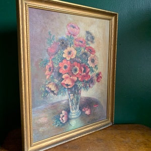 Gorgeous Antique Floral Painting Red and Pink Flowers Original Art Floral Bouquet image 2