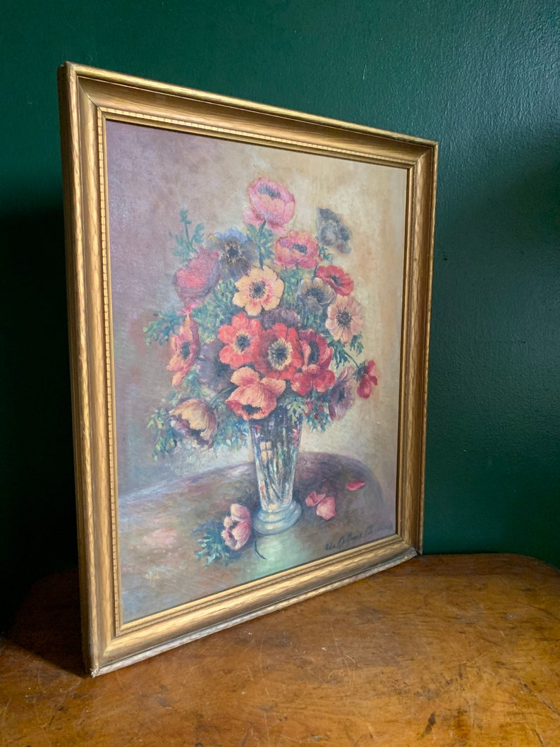 Gorgeous Antique Floral Painting Red and Pink Flowers Original Art Floral Bouquet image 2