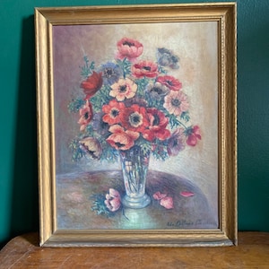 Gorgeous Antique Floral Painting Red and Pink Flowers Original Art Floral Bouquet image 1