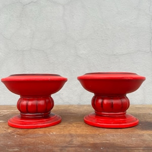 ONLY ONE LEFT Vintage 1970s Red Ceramic Pillar Pedestal Candle Holder Trimont Ware Japan