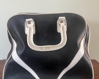 Bolsa vintage de bola de bolos en blanco y negro de los años 70