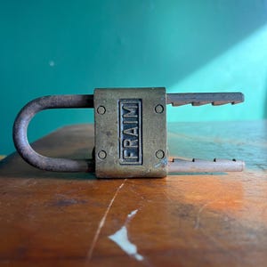 Vintage messing FRAIM hangslot fietsslot fietsslot geen sleutel antiek slot antiek hangslot