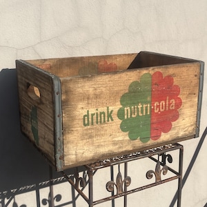 Vintage Wooden Nutri Cola Crate Green Red Lettering Industrial Storage Soda Crate Washington DC