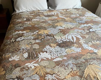Lençol de cama vintage Burlington Safari Jungle Elephants Trees marrom Twin Flat Lençol de cama vintage 68 x 92