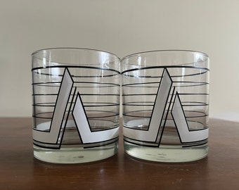 Vintage 1980s Graphic Rocks Glasses Set of 2 Made in Brazil