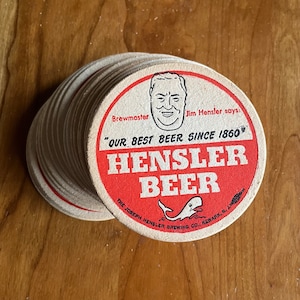 Vintage Beer Coaster Hensler Brewing Company Newark New Jersey  Bar Garage Bar Man Cave Bar Room Decor