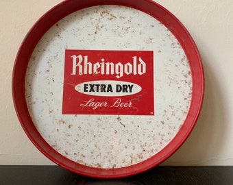 Plateau en métal vintage Rheingold Extra Dry Lager Beer. Brasseries Liebmann. Brooklyn, État de New York. Orange, New Jersey.