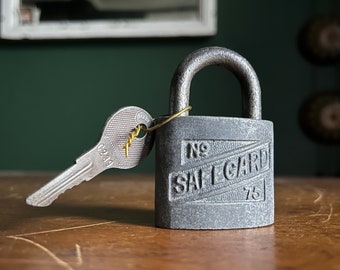 Vintage Safegard No 75 Padlock with Key Antique Lock Antique Padlock