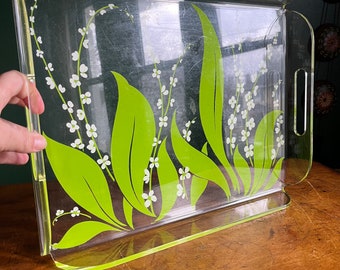 Vintage Stotter Lucite Tray Leaves Floral Nature Plastic Tray 1970s 1980s