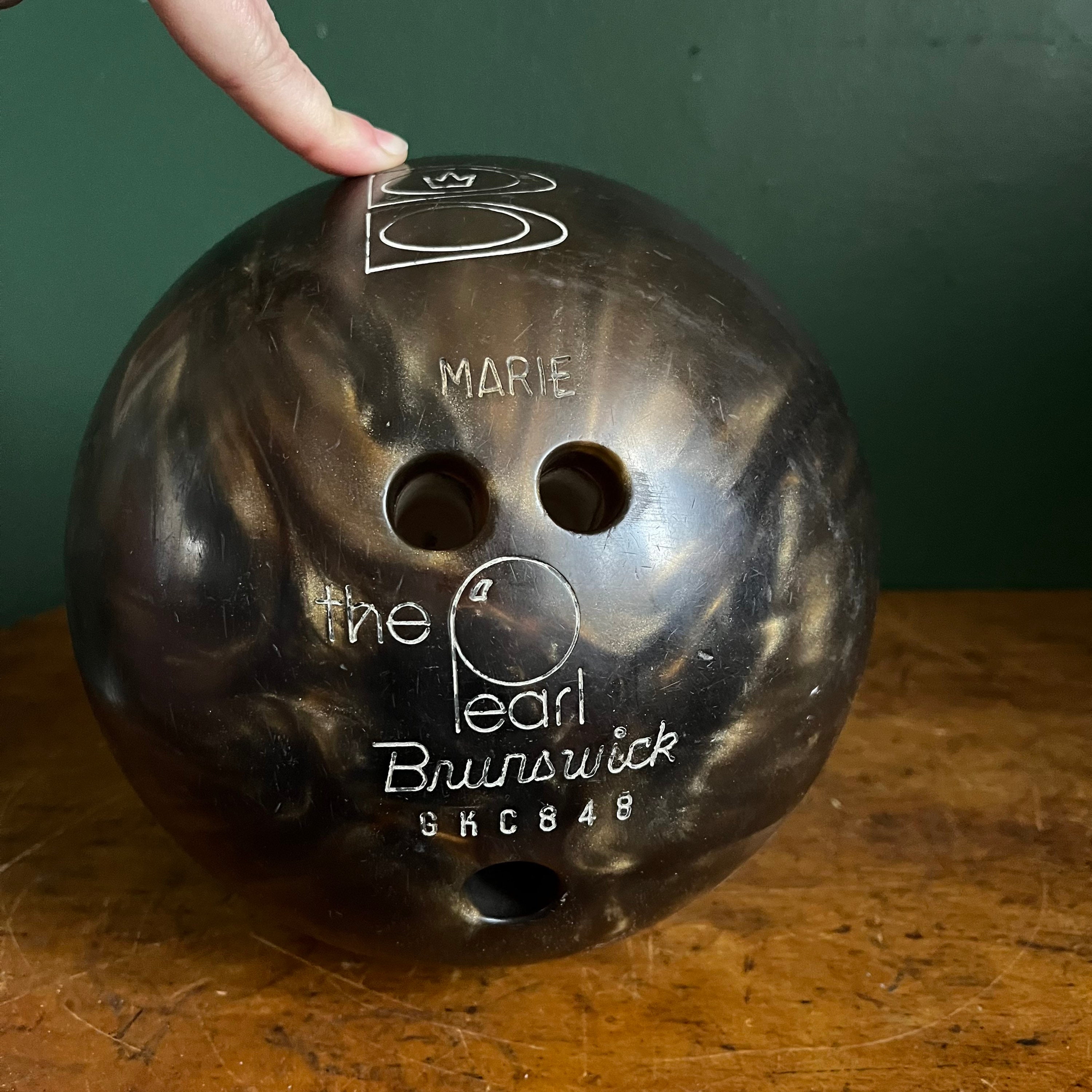 Palla da bowling marrone vintage anni '70 Brunswick The Pearl -  Italia
