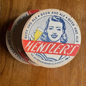 Vintage Beer Coaster Hensler Brewing Company Newark New Jersey  Bar Garage Bar Man Cave Bar Room Decor