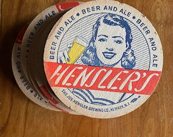 Vintage Beer Coaster Hensler Brewing Company Newark New Jersey  Bar Garage Bar Man Cave Bar Room Decor