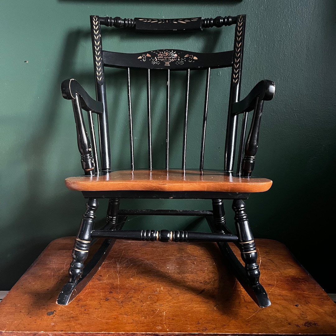 Ornate Vintage Nichols and Stone Co Black Childs Rocking Etsy