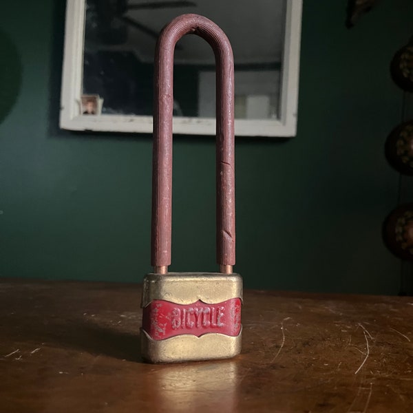 Vintage Bicycle Lock Padlock No Key Antique Lock Antique Padlock USA Steampunk Lock Collection Red Brass Hardware Garage