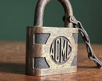 Vintage ACME Padlock No Key Antique Lock Antique Padlock USA Steampunk Lock Collection Brass Hardware Garage