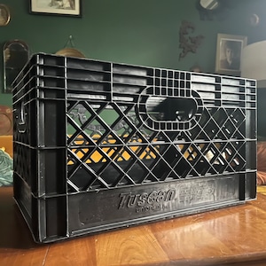 Vintage todo preto toscano laticínios retangular plástico caixa de leite dormitório garagem artesanato sala armazenamento união nj