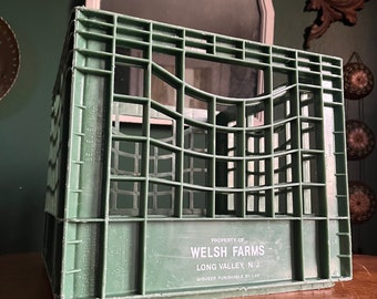 Vintage Green Welsh Farms of Long Valley Dairy Plastic Milk Crate.