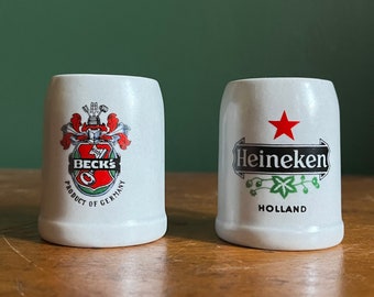 Vintage Mini Beer Porcelain Ceramic Mug Stein Heineken Becks Germany Holland Man Cave European Beer Bar Decor