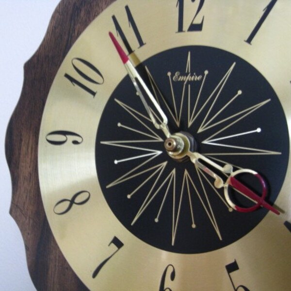 RESERVED.  Vintage Faux Bois Wall Clock.  Midcentury Design.