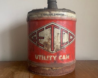 Industrial Chic.  Vintage Red and White Getco Brand Utility Gas Can. Made in USA.