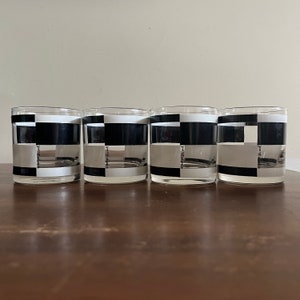 Vintage Georges Briard 4 Rare Black And White Color Block Rocks Glasses Signed
