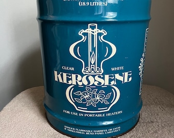 Vintage 5 Gallon Kerosene Can Retro Graphics Teal White Lettering