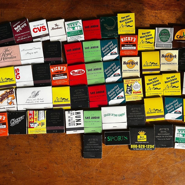 Set of 60 Vintage Matchbooks 80s 90s Matches Hotels Bar Man Cave Match Covers NYC California Hard Rock Cafe
