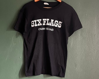 Vintage Six Flags Over Texas Black and Silver Glitter Tee.