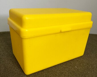 Vintage Bright Yellow Plastic Index Card File Box 1980s Office 3x5 Index Cards Retro Recipe Card Holder