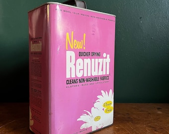 Vintage 1960s Pink Renuzit Flower Metal Can. Retro Graphics Kitchen Decor TV Movie Prop
