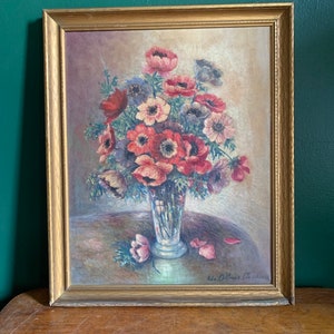 Gorgeous Antique Floral Painting Red and Pink Flowers Original Art Floral Bouquet image 9