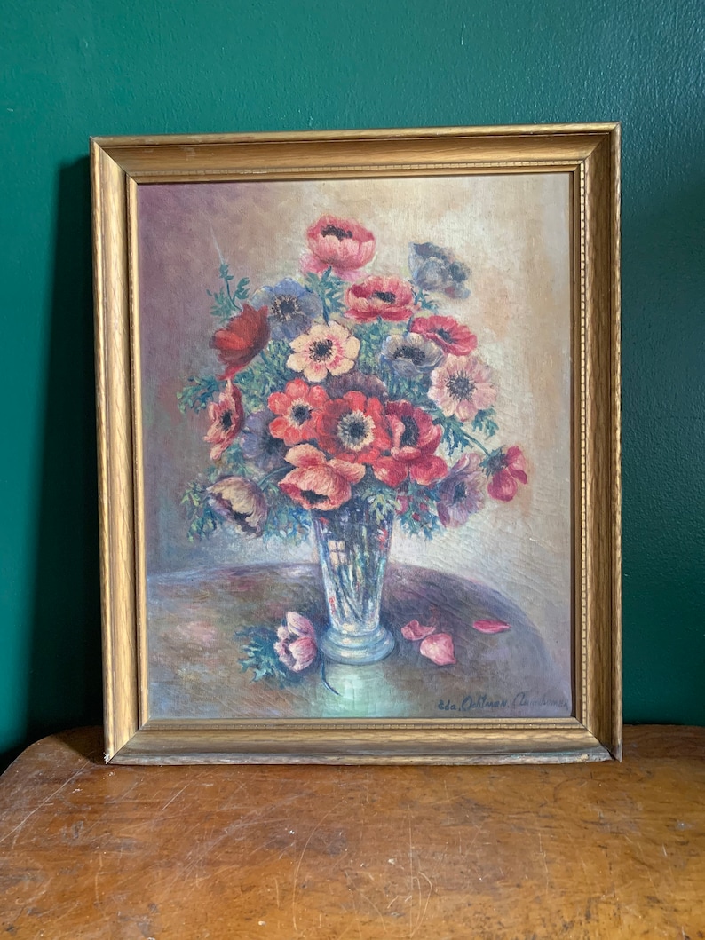Gorgeous Antique Floral Painting Red and Pink Flowers Original Art Floral Bouquet image 9