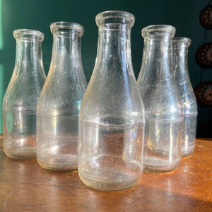 Vintage  Glass Amsterdam Dairy Farms Milk 1 Quart Milk Bottle Cottagecore Country Decor Farmhouse Schenectady NY