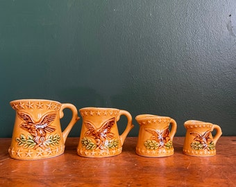 Set of 4 Vintage Ceramic Eagle Measuring Cups. Americana