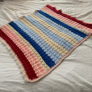 Vintage 1970s Crochet Afghan Striped Lap Blanket Handmade Baby