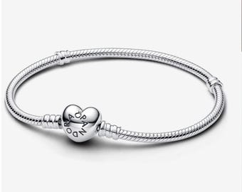 PANDORA Moments Sterling Silver Heart Clasp & Snake Chain Bracelet