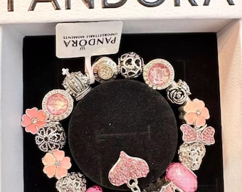 PANDORA Statement Bracelet Valentine's Day Pink/ Silver Heart charms A Perfect Gift + Gift Box
