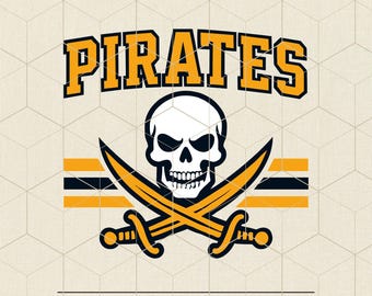 Pirates Skull With Crossed Sabers Svg Png Dxf Eps Pdf Digital Artwork For Sports Teams Apparel Stickers And Diy Crafts, Pirates Logo svg