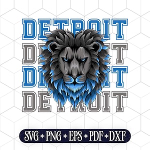 デトロイト フットボール デザイン、svg、png、dxf、eps、pdf、スポーツ チーム デザイン、ライオン ヘッド、クリカット、昇華、印刷可能、シャツ デザイン