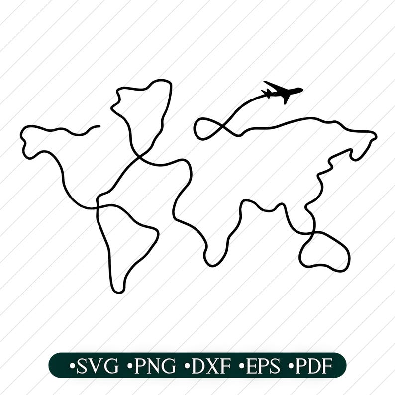 Line Art World Map SVG Cut Files: Travel Theme (digital Download) - Etsy