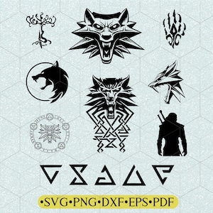Witcher SVG Cut Files Bundle, for Cricut, Laser Cut, svg, png, dxf, eps, pdf Instant Download, Witcher Symbols, Signs