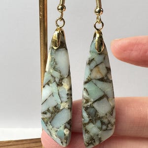 Raw Stone  drop earrings，teal Jasper Drop Earrings,Meditation Calming Healing Earring, Sea Sediment  Earring，Bohemian Earring, Gift for her.