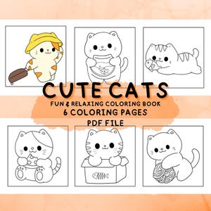 Cats Coloring Book for Kids and Adults, Cute Cat Coloring, Relaxing and Cozy Coloring Pages Set, Kawaii Coloring, Printable Digital Download