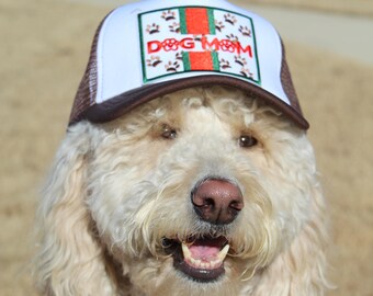 Dog Mom Trucker Hat | Dog Lover Hat | Red and Green Trucker Hat | Puppy Hat | Dog Mom gift | Custom Dog Patch | Brown Trucker Hat